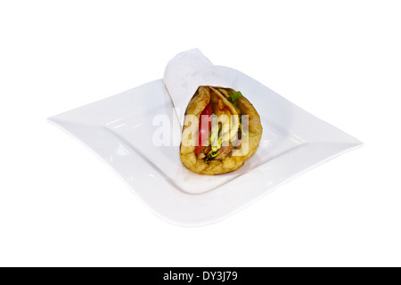 Eine griechische Souvlaki, isoliert auf weiss Stockfoto