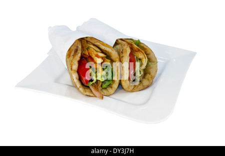 Eine griechische Souvlaki, isoliert auf weiss Stockfoto