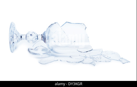 Zerbrochenes Glas isoliert auf weißem Hintergrund. Konzeptionelle Foto. Stockfoto