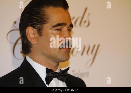 Dublin, Irland. 5. April 2014. Nahaufnahme der irische Schauspieler Colin Farrell. Er ist für seine Rolle in "Herr Banken speichern" für die "Unterstützung der Schauspieler" Filmpreis nominiert. Die 11. Irish Film & Television Awards 2014 fanden im DoubleTree by Hilton Hotel in Dublin statt. Die Preisverleihung wurde von irischen und internationalen Prominenten sowie den irischen Präsidenten Michael D. Higgins, die einen herausragenden Beitrag Ehrenpreis erhalten besucht. Bildnachweis: Michael Debets/Alamy Live-Nachrichten Stockfoto