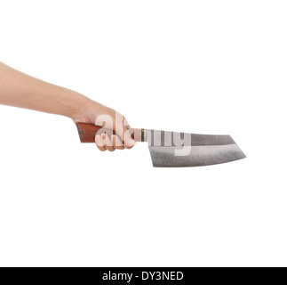 Messer in der Hand isoliert auf weißem Hintergrund Stockfoto