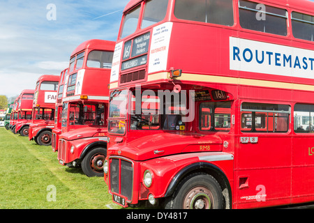 Klassische rote Doppeldecker Routemaster-Busse Anzeige der Erbe Fahrzeuge Stockfoto