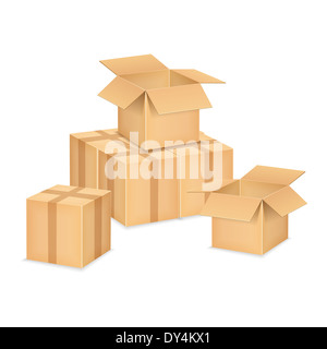 Offene und geschlossene braunen Kartons Stockfoto