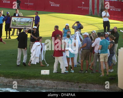 Rancho Mirage, Kalifornien, USA. 7. April 2014. Lexi Thompson (USA) gewinnt die Kraft Nabisco Championship First Ladys "Major" LPGA Golf-Event des Jahres im Mission Hills Golf Club von 3 Schüsse. Bildnachweis: Motofoto/Alamy Live-Nachrichten Stockfoto