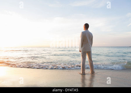 Unternehmer stehen im Meer, Rückansicht Stockfoto