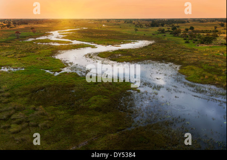 Sonnenuntergang am Okavango Delta, Chobe Nationalpark, Botswana, Afrika Stockfoto