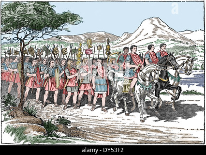 Antiken Rom. Eine Legion der römischen Armee marschiert. Gravur. Stockfoto