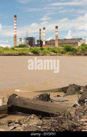Ein Kraftwerk in Buenos Aires, gesehen von der Costanera Sur Naturschutzgebiet am Ufer des River Plate Stockfoto