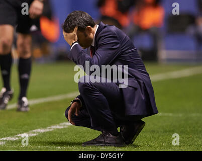 Valencia, Spanien. 7. April 2014. Trainer Ernesto Valverde von Athletic Bilbao reagiert während der La Liga Spiel UD Levante V Athletic Bilbao am Stadion Ciutat de Valencia, Valencia. Bildnachweis: Aktion Plus Sport/Alamy Live-Nachrichten Stockfoto