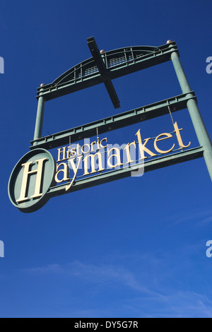 USA, Nebraska, Lincoln, Schilder für den Haymarket-Bezirk Stockfoto