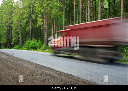 rote Piste auf Waldweg Stockfoto