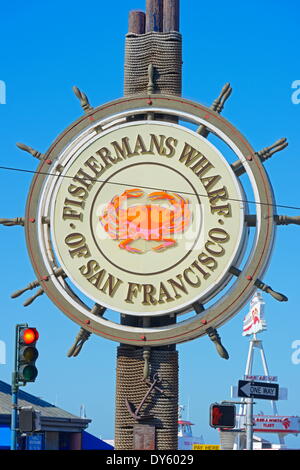 Fishermans Wharf Schild, San Francisco, Kalifornien, Vereinigte Staaten von Amerika, Nordamerika Stockfoto