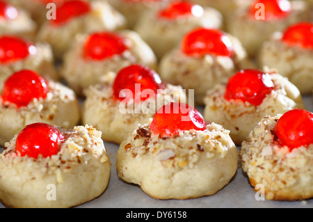 Kirsche garniert Urlaub Cookies. Stockfoto