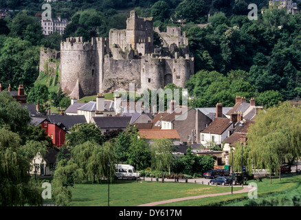 Wales, Chepstow. Chepstow Castle, älteste Stein Schloss in Großbritannien. Angefangen 1067, meist 13. Jahrhundert. Stockfoto