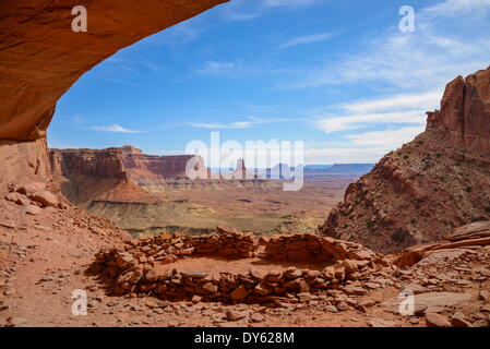 Falsche Kiva, alten indianischen Ruinen, Canyonlands National Park, Inseln im Himmel, Utah, Vereinigte Staaten von Amerika, Nordamerika Stockfoto