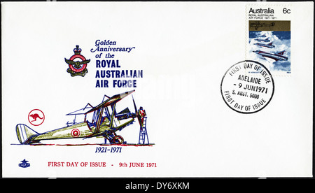 Festschrift erste Tag Abdeckung Australien Porto Briefmarken goldenes Jubiläum von der Royal Australian Air Force Poststempel Adelaide 9. Juni 1971 Stockfoto