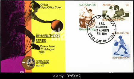 Gedenkmünze ersten Tag decken Australien Briefmarken Rehabilitation International 1922 - 1972 abgestempelte Melbourne 2. August 1972 Stockfoto