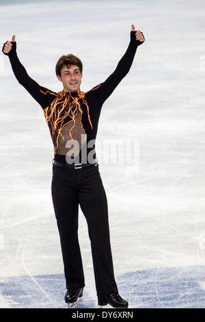 Brian Joubert (FRA) im Wettbewerb in die Männer kurze Programm Eiskunstlauf bei den Olympischen Winterspiele Sotschi 2014 Stockfoto