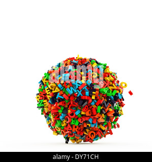 Ball der Buchstaben isoliert auf weißem Hintergrund Stockfoto