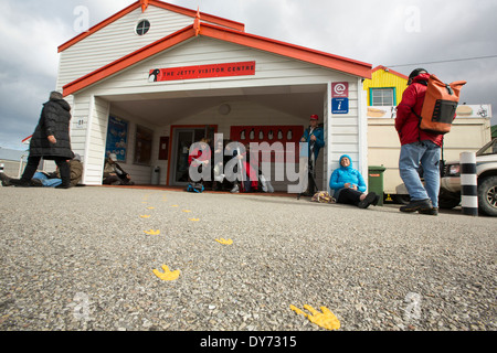 Das Besucherzentrum am Port Stanley, der Hauptstadt der Falkland-Inseln. Stockfoto