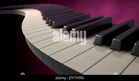 Eine ganze Reihe von regelmäßigen Klaviertasten angelegt eine Welle auf einen stimmungsvollen farbigen Hintergrund erstellen Stockfoto