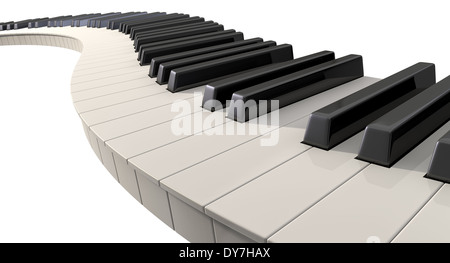 Eine ganze Reihe von regelmäßigen Klaviertasten angelegt eine Welle auf einen isolierten weißen Hintergrund erstellen Stockfoto