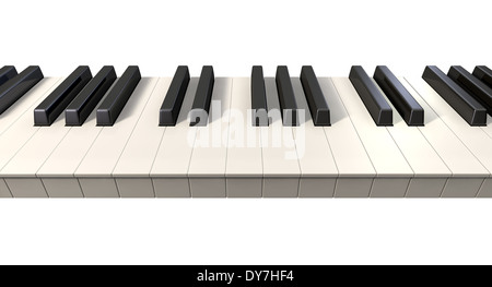 Eine ganze Reihe von regelmäßigen Klaviertasten auf einem isolierten weißen Hintergrund Stockfoto