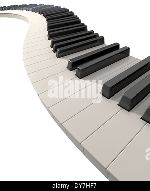 Eine ganze Reihe von regelmäßigen Klaviertasten angelegt eine Welle auf einen isolierten weißen Hintergrund erstellen Stockfoto