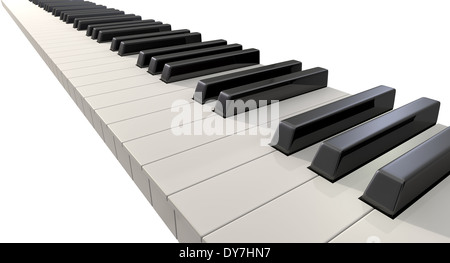 Eine ganze Reihe von regelmäßigen Klaviertasten auf einem isolierten weißen Hintergrund Stockfoto