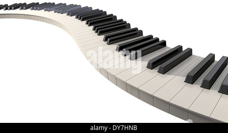 Eine ganze Reihe von regelmäßigen Klaviertasten angelegt eine Welle auf einen isolierten weißen Hintergrund erstellen Stockfoto