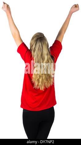 Jubelnde Fußball-Fan in rot Stockfoto