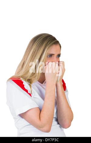 Nervös Fußballfan in weiß Stockfoto