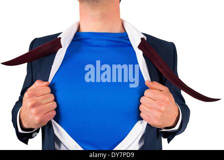 Geschäftsmann sein Hemd-Superhelden-Stil zu öffnen Stockfoto