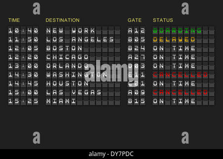 Liste der Abfahrten auf mechanische Tafel Stockfoto