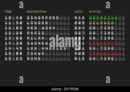 Liste der Abfahrten auf mechanische Tafel Stockfoto