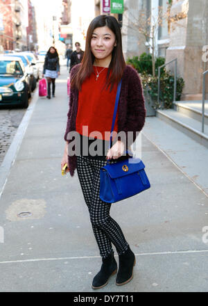 Christina Cheung zu Fuß auf der Straße in New York City - 6. April 2014 - Foto: Start-und Landebahn Manhattan/Charles Eshelman Stockfoto