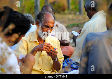 Männer-Spielkarten, Kerala, Südindien, Indien Stockfoto