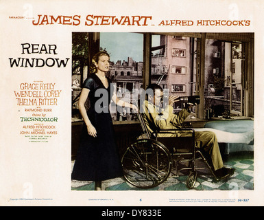 Hinten - Filmplakat - Lobby Fensterkarte - Regie: Alfred Hitchcock - 1954 Stockfoto