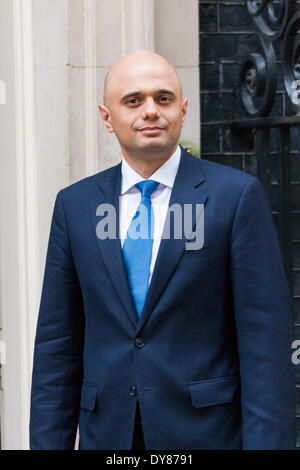 London, 9. März 2014. Nach dem Rücktritt früher in den Tag von Maria Miller Sajid Javid MP (Bromsgrove) kommt in der Downing Street, seine Position als die neue Kulturministerin aufzunehmen. Bildnachweis: Paul Davey/Alamy Live-Nachrichten Stockfoto