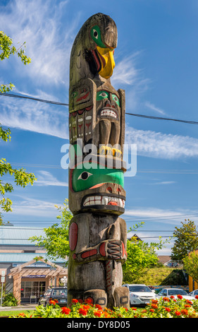 Freundschaft-Pole, Totempfahl von Cicero August in Duncan Cowichan Valley, Vancouver Island, British Columbia, Kanada Stockfoto