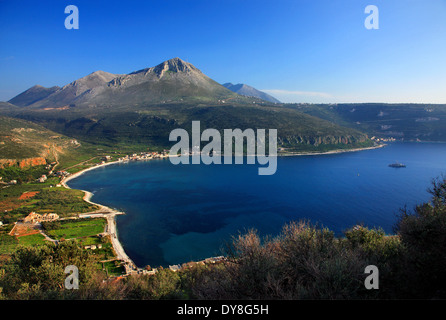 Blick auf den Golf von Oitylo, Osten ("lakonische") Mani, Lakonien, Peloponnes, Griechenland. Stockfoto