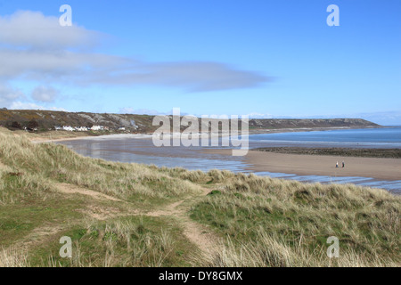 Port Eynon Bucht mit Horton Dorf und Oxwich Punkt hinaus Gower Halbinsel, Wales, Großbritannien, Deutschland, UK, Europa Stockfoto