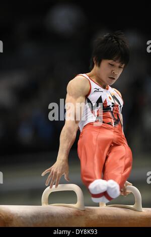 Tokio, Japan. 5. April 2014. Kohei Uchimura (JPN) Kunstturnen: FIG Kunstturnen WM Tokio CUP 2014 der Herren Einzelmehrkampf, Pauschenpferd, am Tokyo Metropolitan Gymnasium in Tokio, Japan. © Hitoshi Mochizuki/AFLO/Alamy Live-Nachrichten Stockfoto