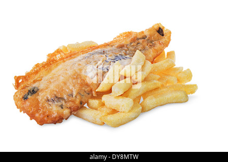 Fish &amp; Chips isoliert auf weißem Hintergrund Stockfoto