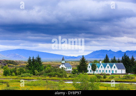 Thingvallakirkja Kirche im Nationalpark Thingvellir, Arnessysla, Island. Stockfoto