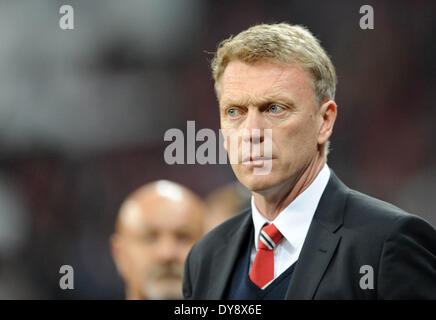 München, Deutschland. 9. April 2014. Manchesters Trainer David Moyes vor dem Champions-League-Viertelfinale zwischen FC Bayern München und Manchester United in der Arena in München, Deutschland, 9. April 2014. München gewann das Spiel 3: 1. Foto: Andreas Gebert/Dpa/Alamy Live-Nachrichten Stockfoto