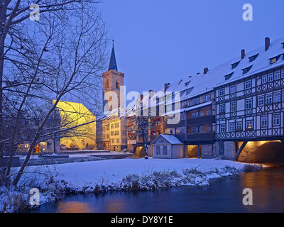 Krämerbruecke Brücke mit St Giles Kirche, Erfurt, Deutschland Stockfoto