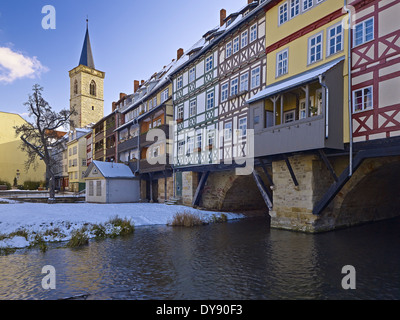 Krämerbruecke Brücke mit St Giles Kirche, Erfurt, Deutschland Stockfoto