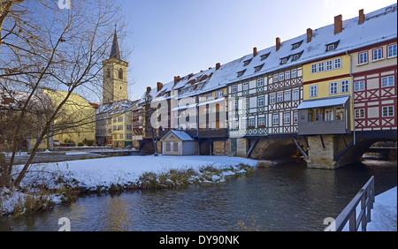 Krämerbruecke Brücke mit St Giles Kirche, Erfurt, Deutschland Stockfoto