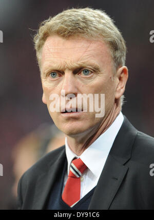 München, Deutschland. 9. April 2014. Manchesters Trainer David Moyes vor dem Champions-League-Viertelfinale zwischen FC Bayern München und Manchester United in der Arena in München, Deutschland, 9. April 2014. München gewann das Spiel 3: 1. Foto: Andreas Gebert/Dpa/Alamy Live-Nachrichten Stockfoto